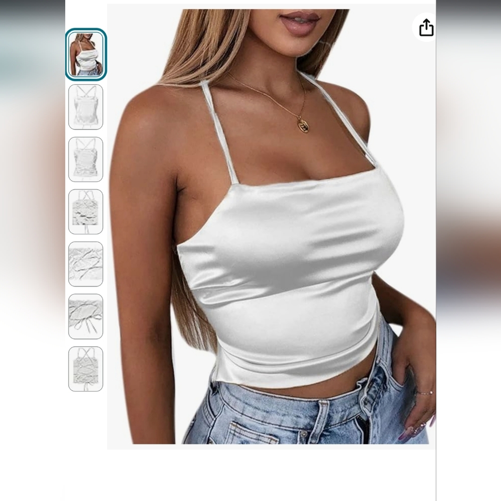 Satin silk crop top backless lace up